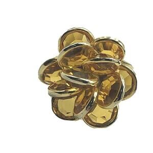 Yellow Crystal Cluster Flower Ring Adjustable Gold Tone Bezel set Statement